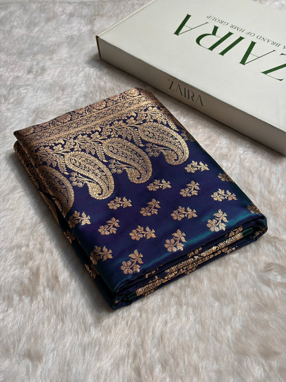 Peacock Shades Banarasi Satin Silk Saree SS34