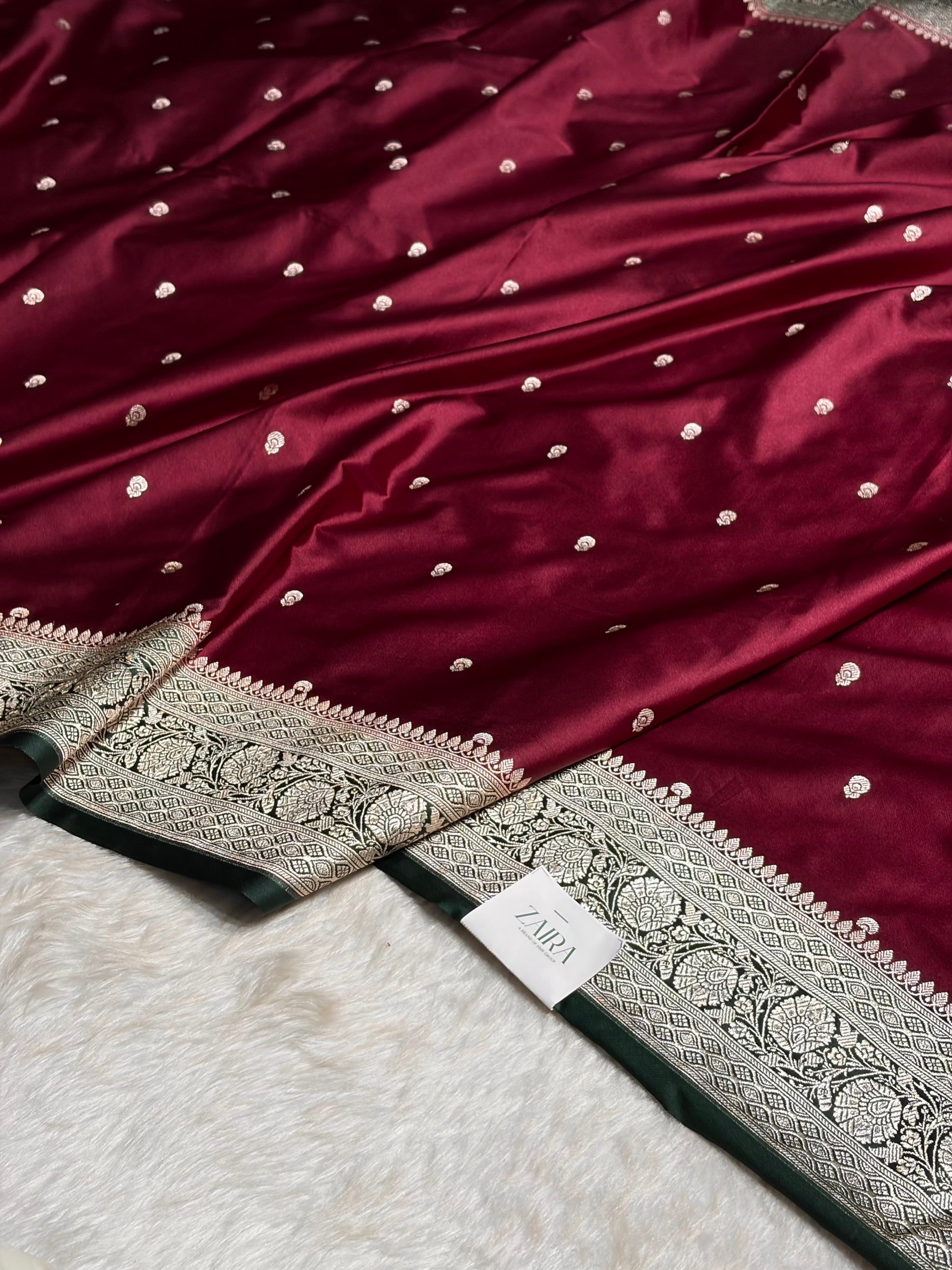 Contrast Garnet With Bottle Green Shades Booti Mashru Satin Booti  MS05