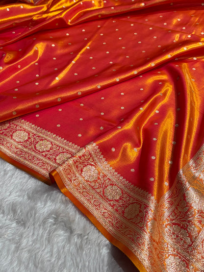 Satin Silk Dot Booti in Pinkish Orange Shades SS08