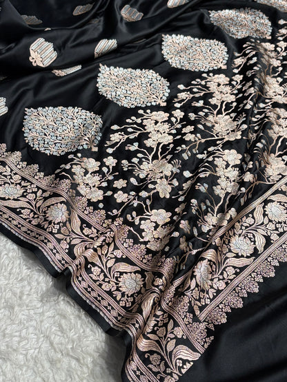 Black Shades Banarasi Boota Pattern Minakari Floral Mashru Silk Saree MSM-122