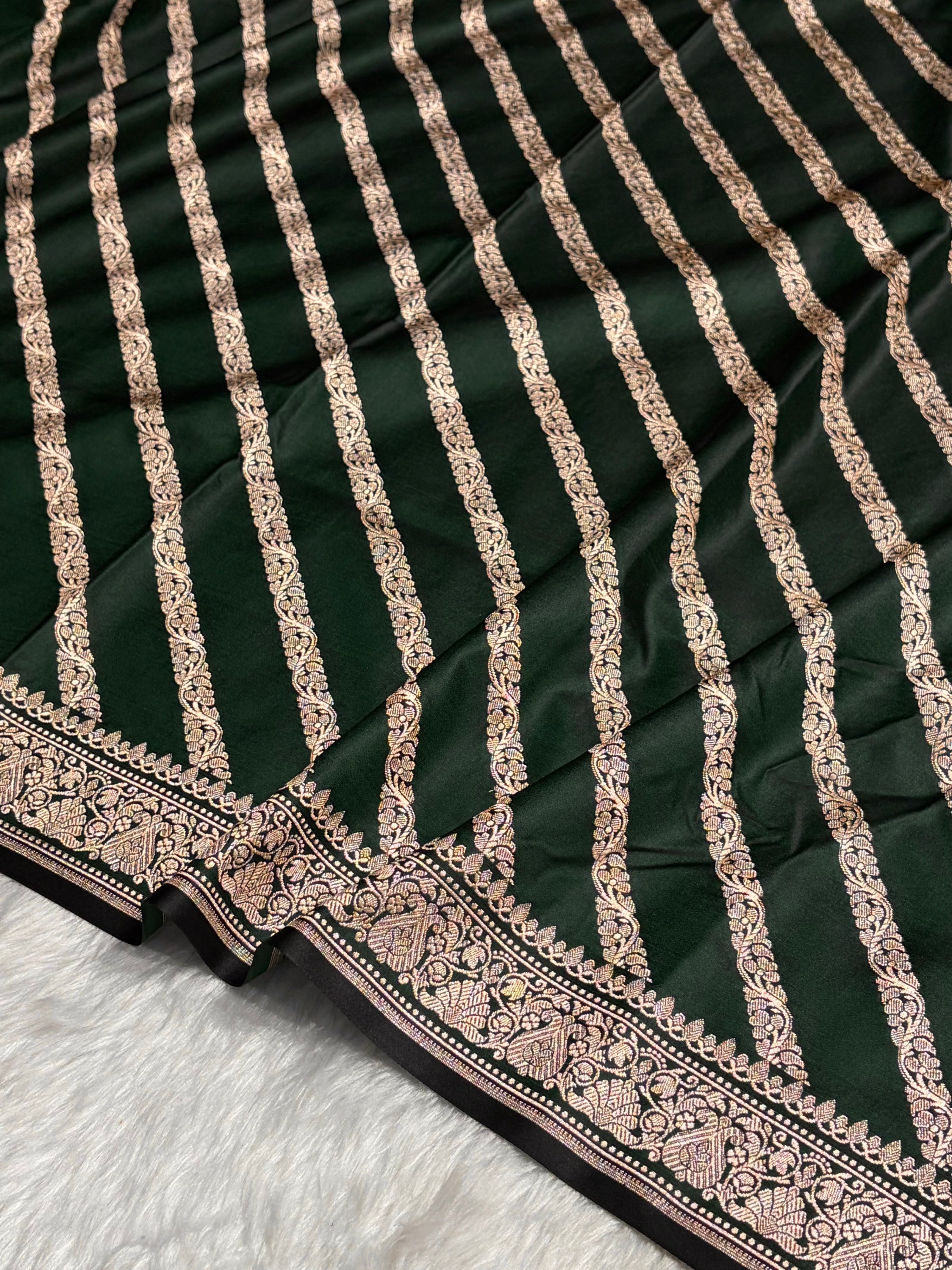 Bottle Green With Floral Border Mashru Silk Saree MSM-98