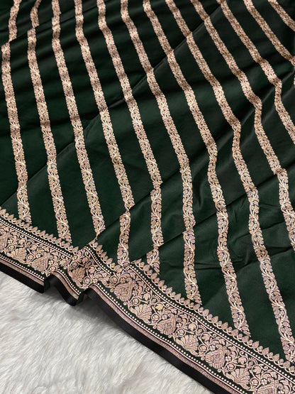 Bottle Green With Floral Border Mashru Silk Saree MSM-98