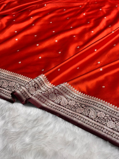 Contrast Rust Orange with Chocolate Shades Booti Mashru Silk Saree MS64