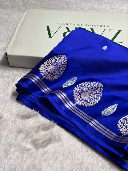 Royal Blue Shades Handwoven Pure Raw Paper Katan Silk RM-64
