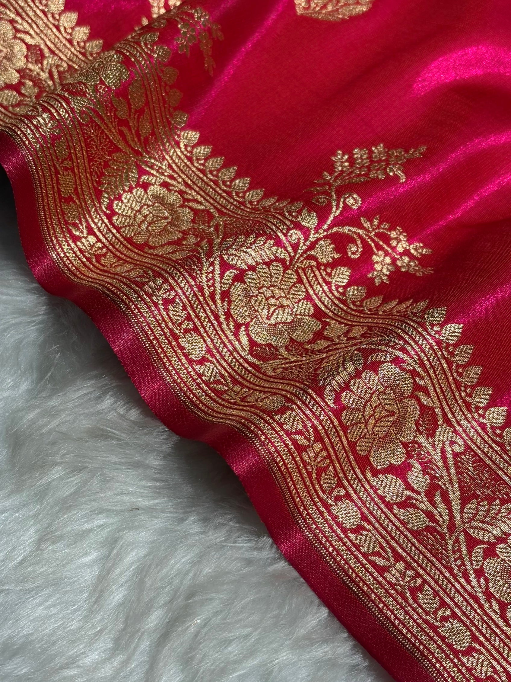 Satin Silk Saree Booti Motif in Reddish Pink Shades SS20