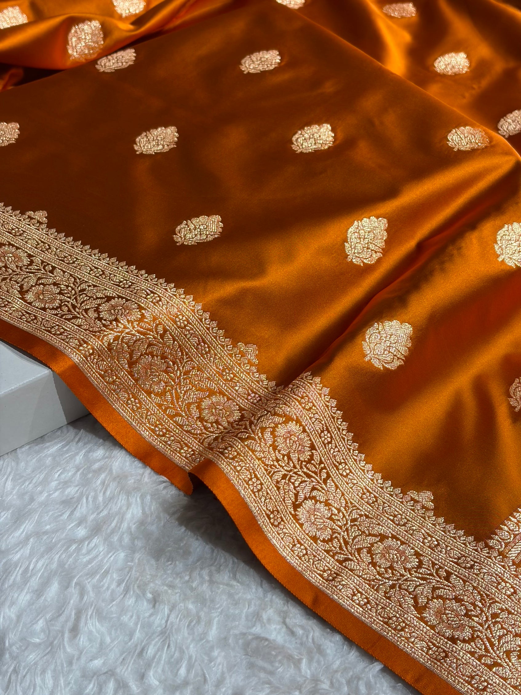 Rust Booti Pattern Satin Katan Silk Saree SK65