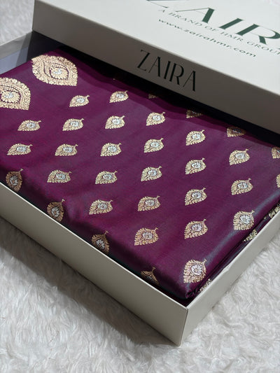 Banarasi Cross Wine Shades Minakari Booti Pattern Banarasi Satin Silk Saree SS60