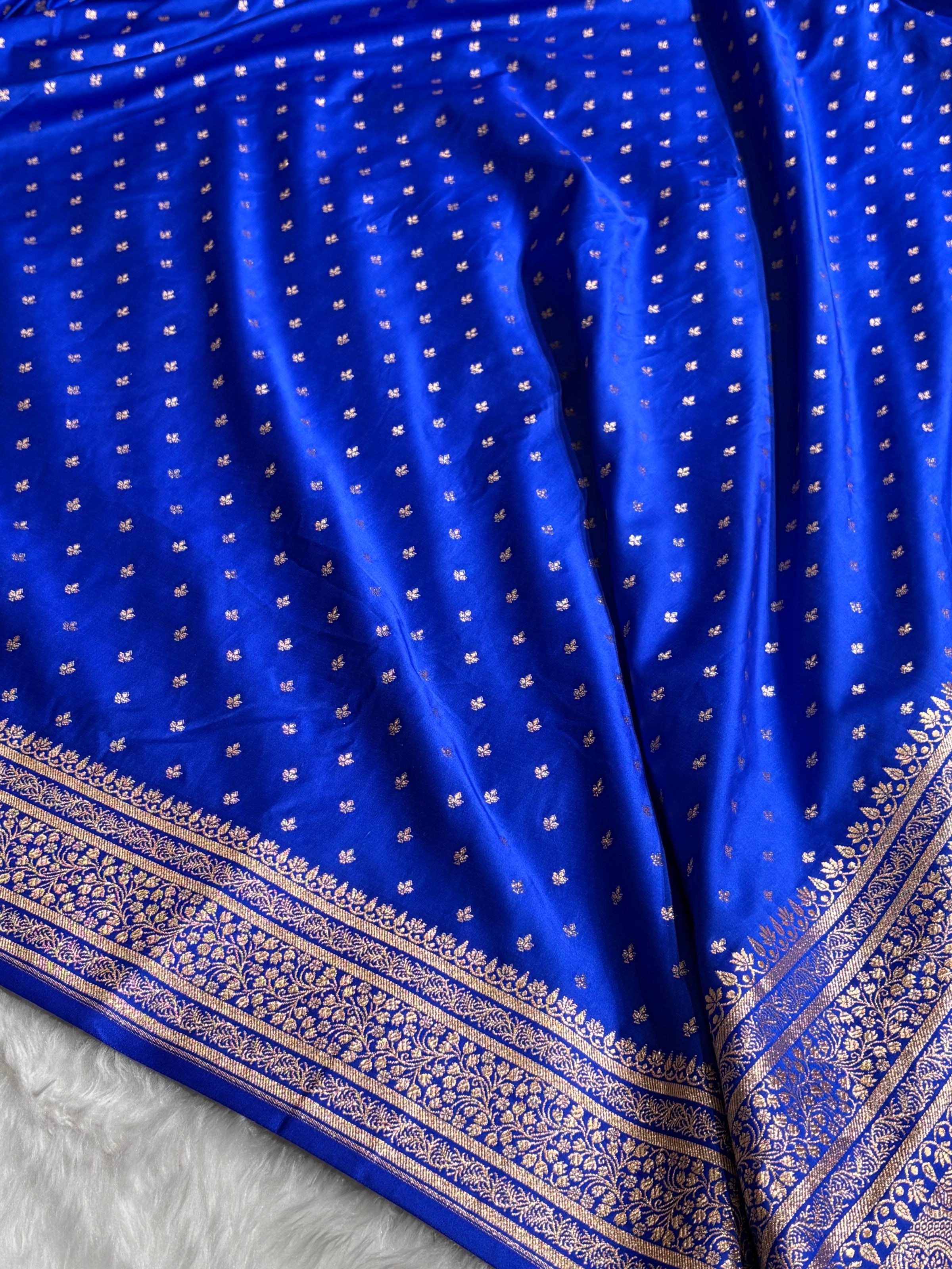 Banarasi Satin Katan Saree in Royal Blue Shades SK88