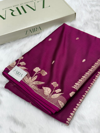Wine  Floral Booti Mashru Silk Saree  MSM-68