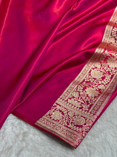 Cross Magenta Shades Booti Pattern Banarasi Satin Silk Saree SS58