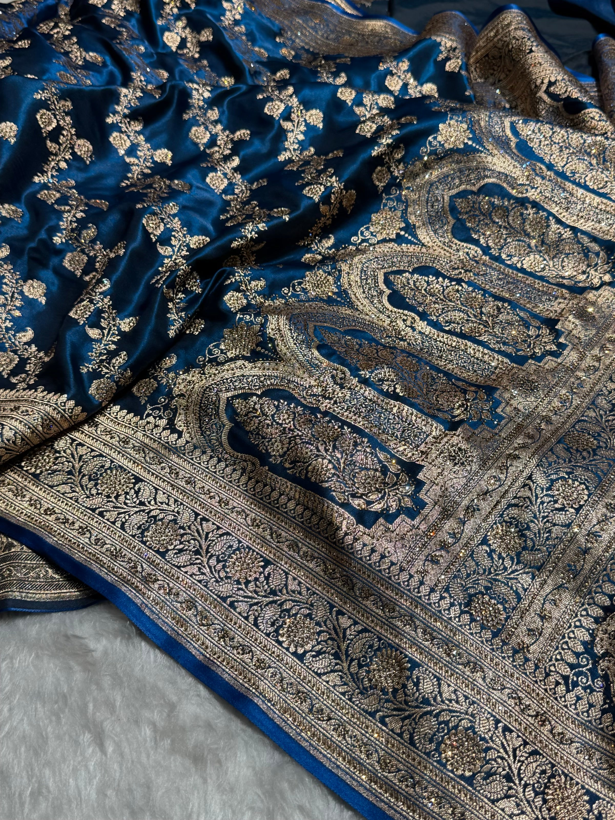 Banarasi German Blue Satin Cross with Swarovski Stone BSS11