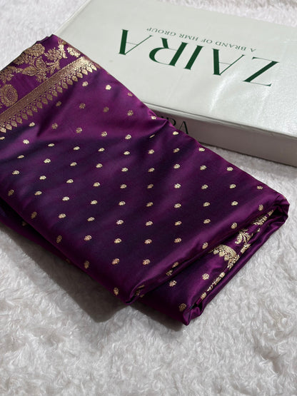 Banarasi Satin Katan Saree With Boota in Wine Shades SK107