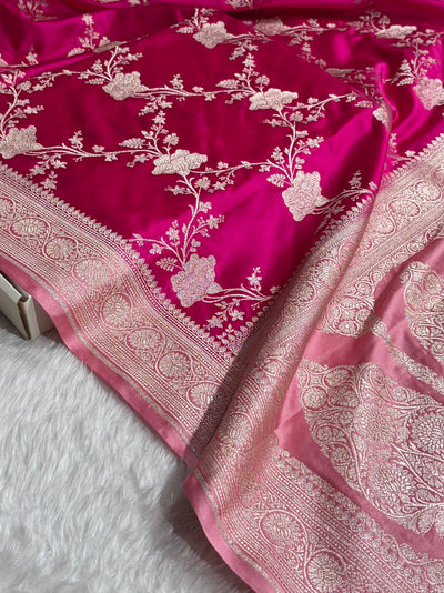 Banarasi Contrast Rani - Baby Pink Shades Jaal Mashru Silk Saree MCS63