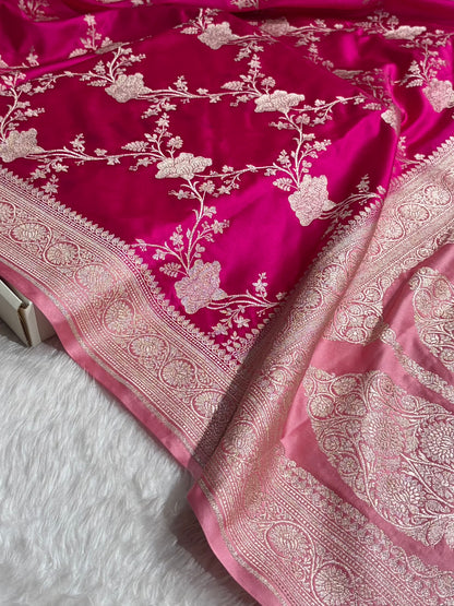 Banarasi Contrast Rani - Baby Pink Shades Jaal Mashru Silk Saree MS63