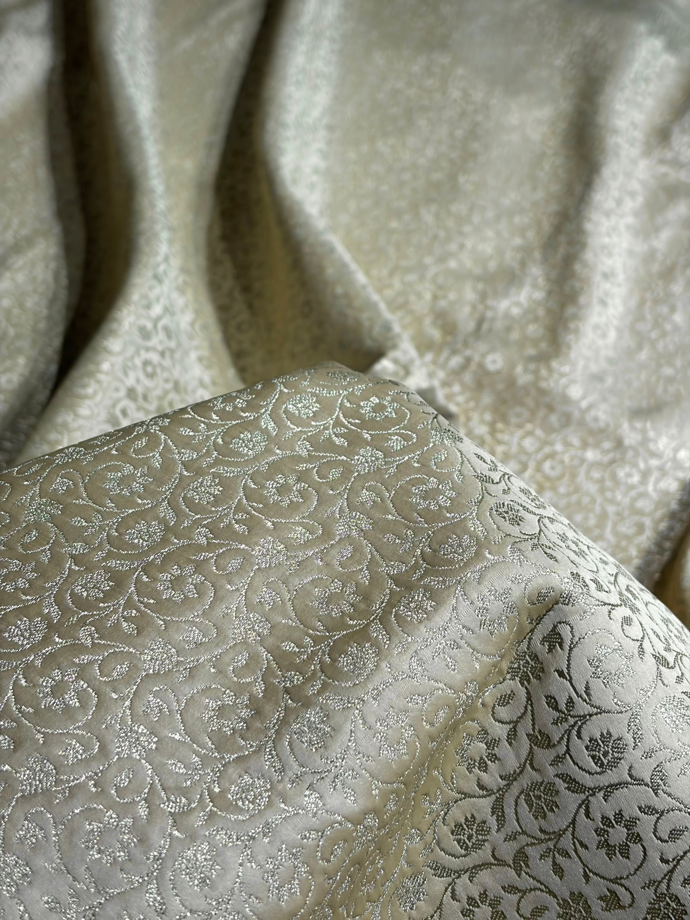 Banarasi Light Cream Brocade Soft Katan Silk Saree