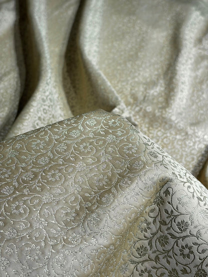 Banarasi Light Cream Brocade Soft Katan Silk Saree