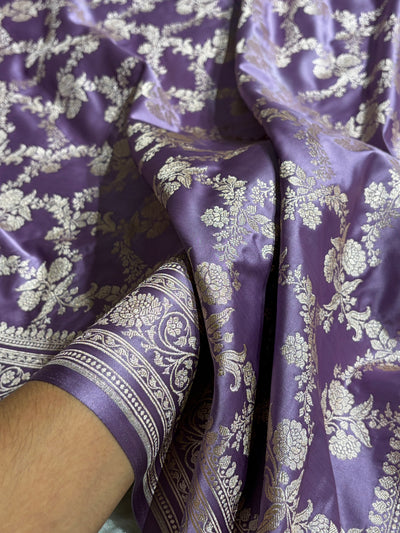 Dark Lavender Shades Banarasi With Floral Jaal Pattern Mashru Silk Saree MSM-130