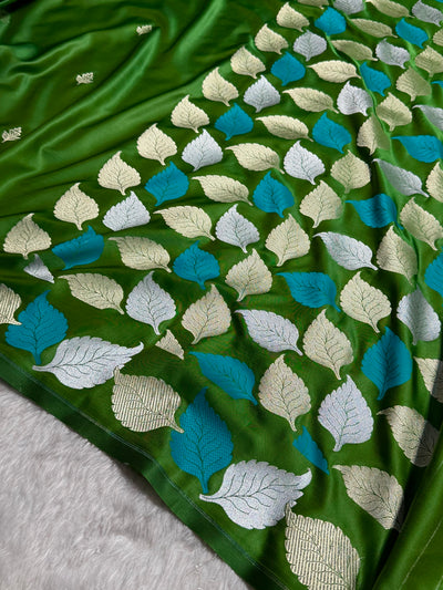 Green Shades Banarasi Booti Pattern Mashru Silk Saree MSM-136
