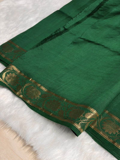 Bottle Green Shades Handwoven Pure Paper Silk RM-42