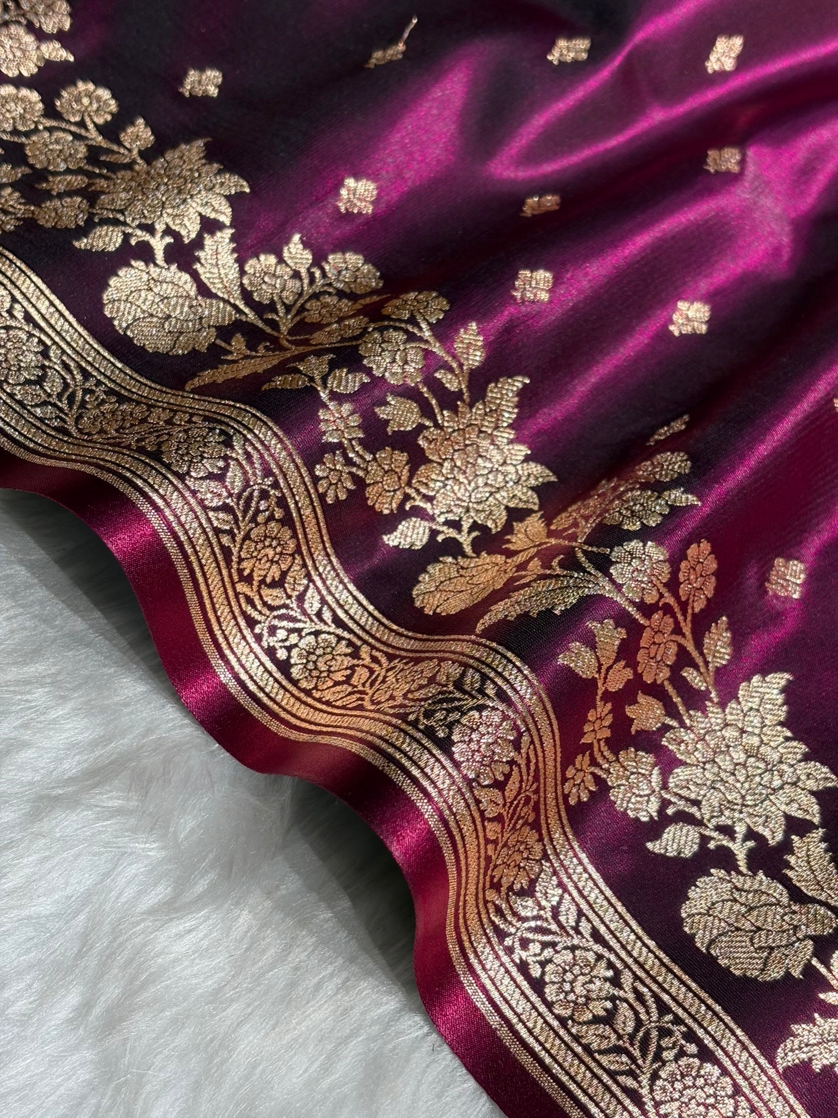 Satin Silk Floral Booti in Wine SS25