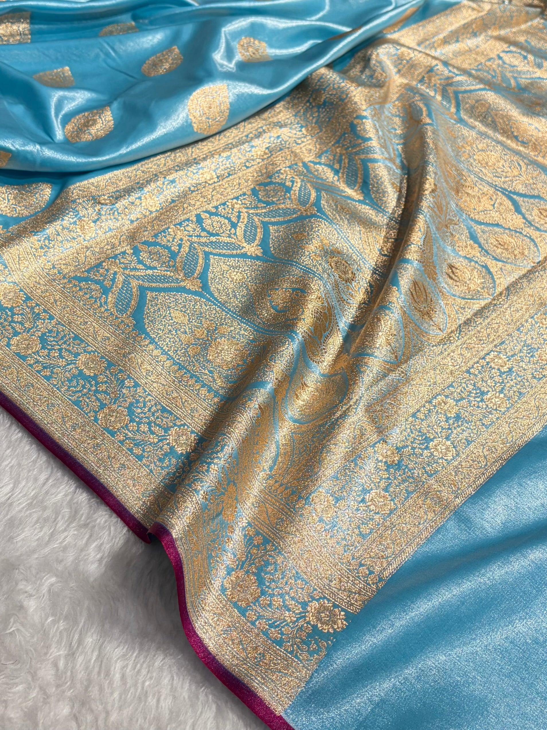 Ultra Light Weight Satin Silk Boota in Sky Blue Shades SS05