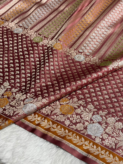 Mauve Shades Floral Minakari Skirt Border Mashru Silk Saree MSM-83