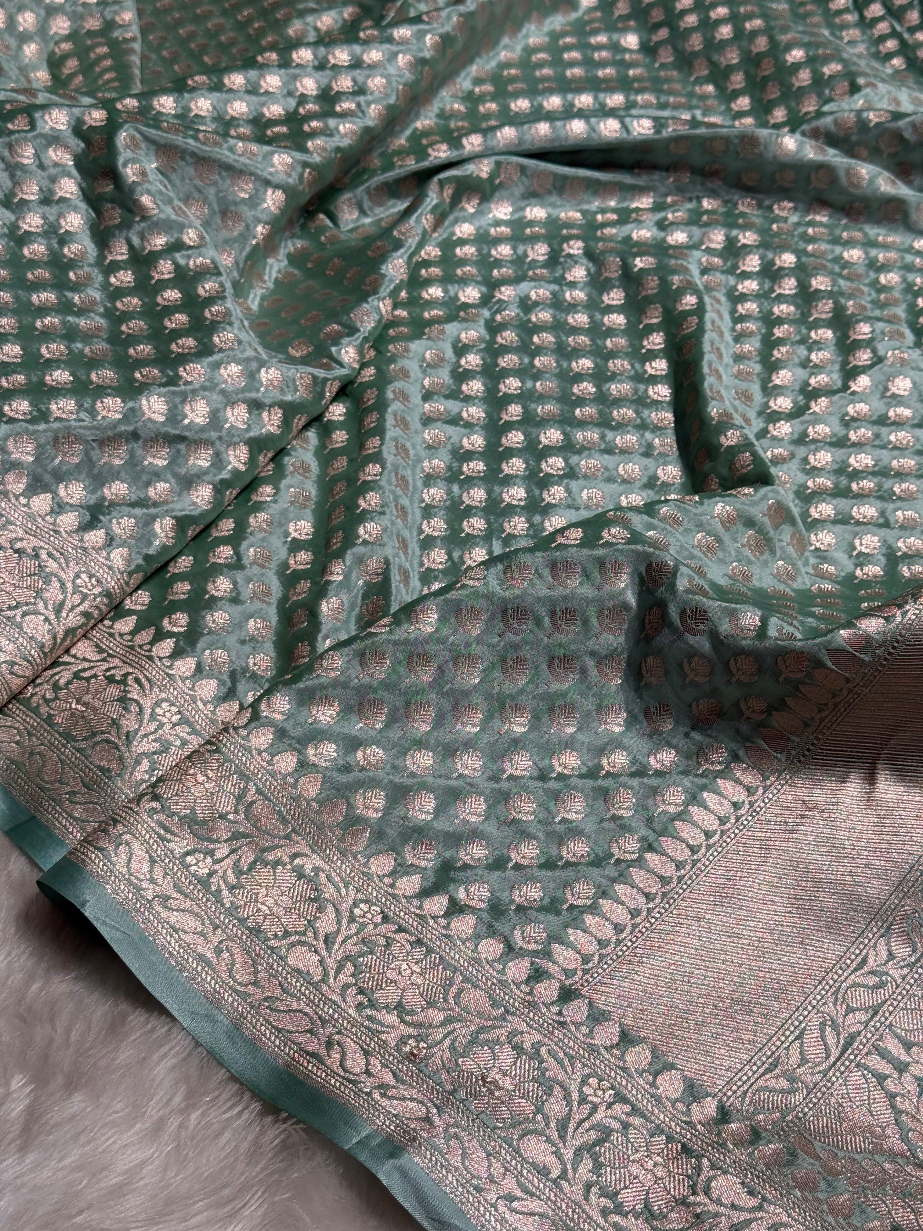 Powder Green Crepe Silky Katan Banarasi Saree CSK-01