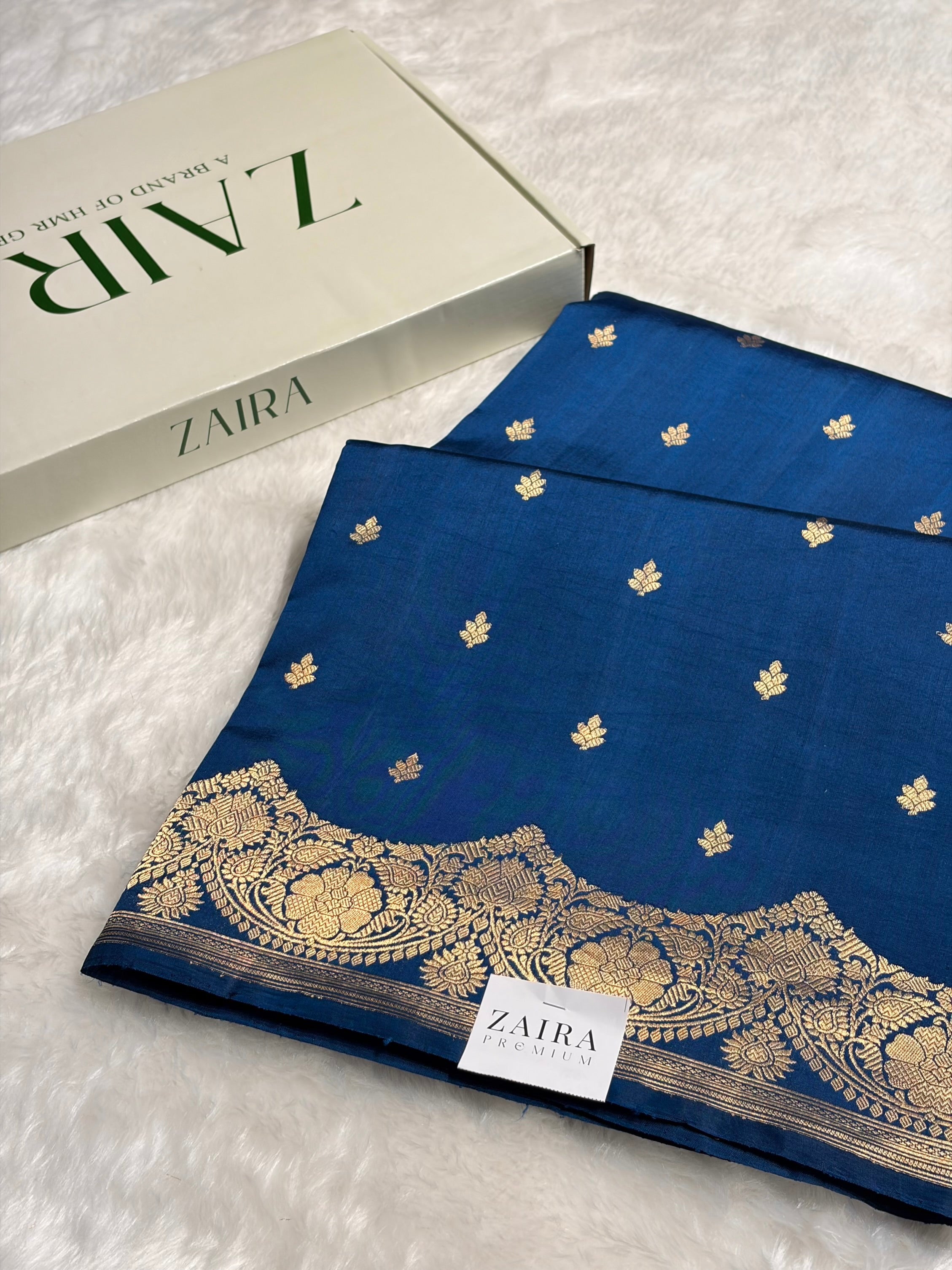 German blue Shades Meena Boota Handwoven Raw Mango Silk RM-25