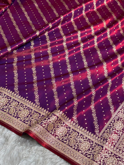 Banarasi Magentic Red Shades Cross Pattern Banarasi Satin Silk Saree SS61
