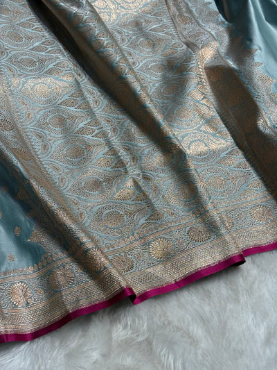 Turquoise Shades Booti Katan Silk Saree SK07