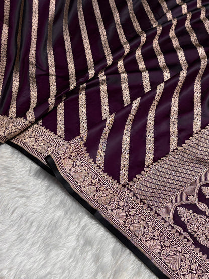 Cross Wine With Floral Border Mashru Silk Saree MSM-98