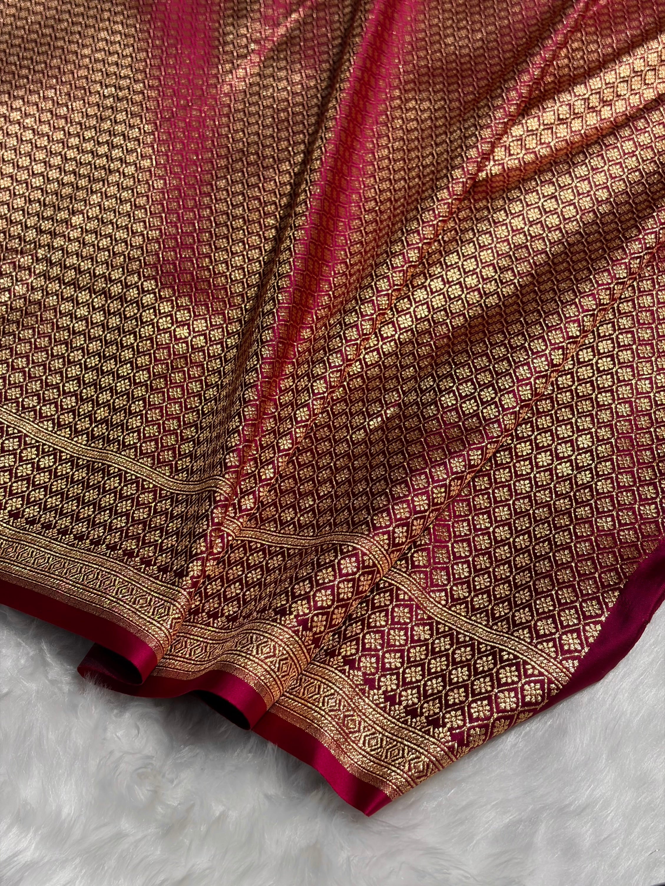 Pinkish Purple Floral Boota Pattern Satin Katan Silk saree SK39
