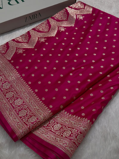 Rani Pink Katan Silk Saree In Booti motif SK01