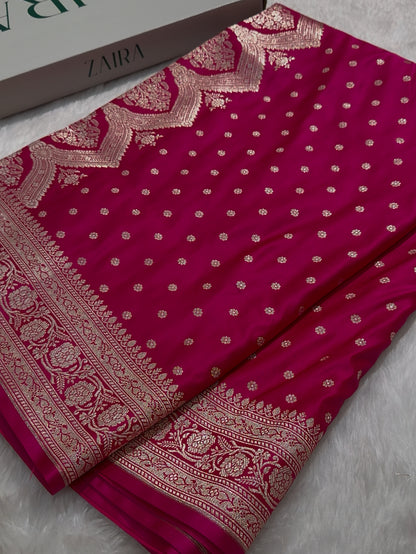 Rani Pink Katan Silk Saree In Booti motif