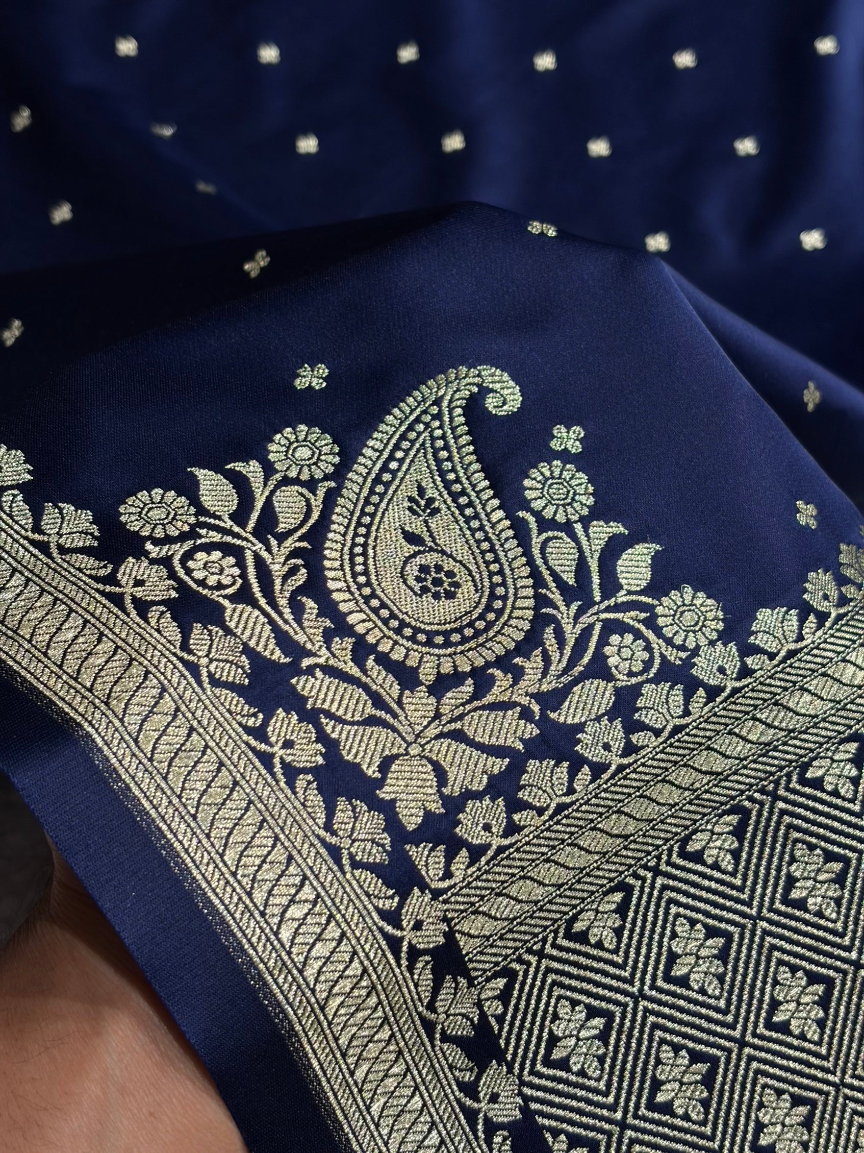 Navy Blue Shades Banarasi Boota Pattern Floral Mashru Silk Saree MSM-119