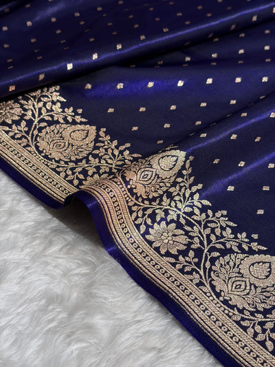 Satin Silk Saree Floral Boota in Royal Blue Shades SS28