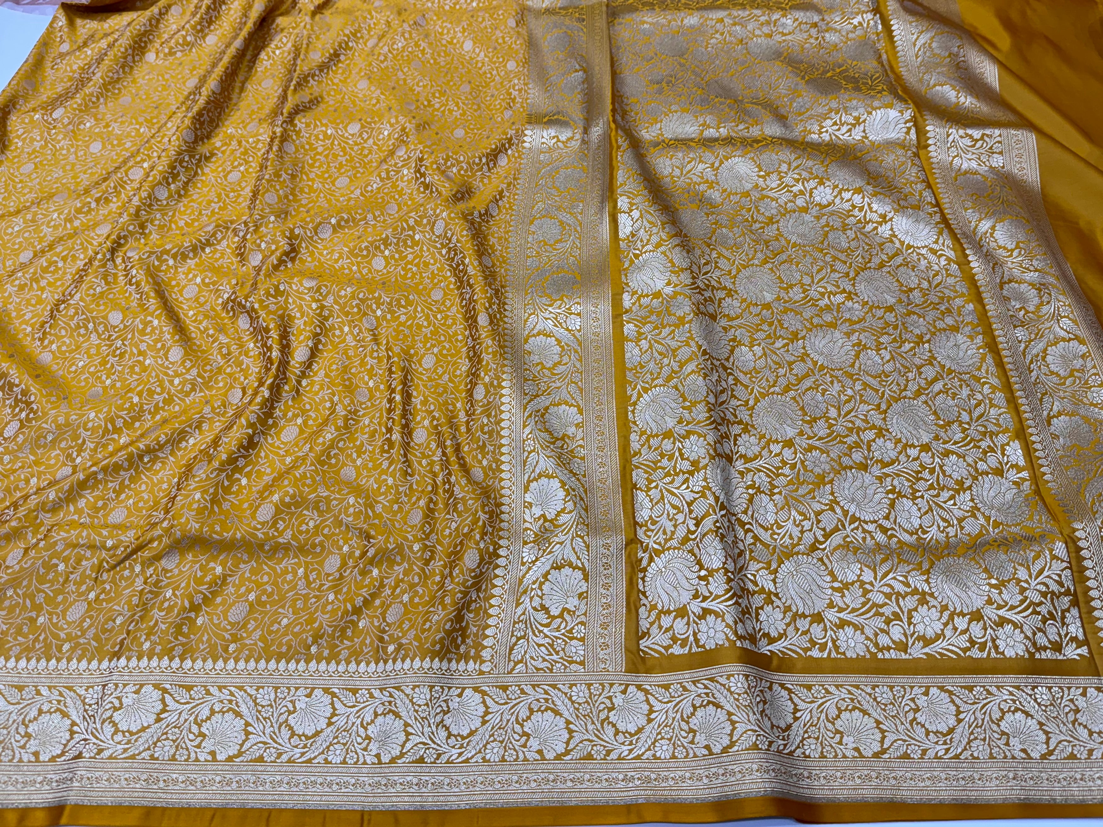 Mustard Tanchoi Mashru Silk Saree