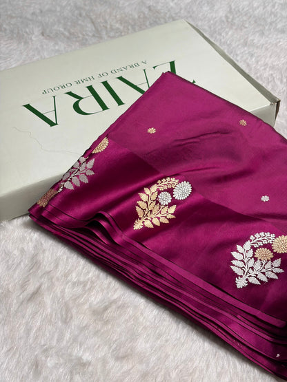 Wine Shade Handwoven Kaduwa Pure Katan Paper Silk RM-05