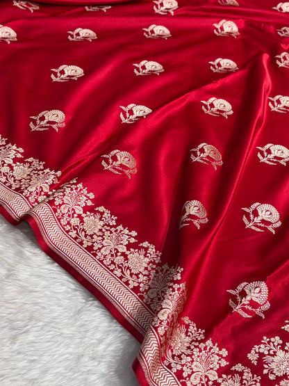 Red Shades Banarasi Boota Pattern Floral Mashru Silk Saree MSM-113