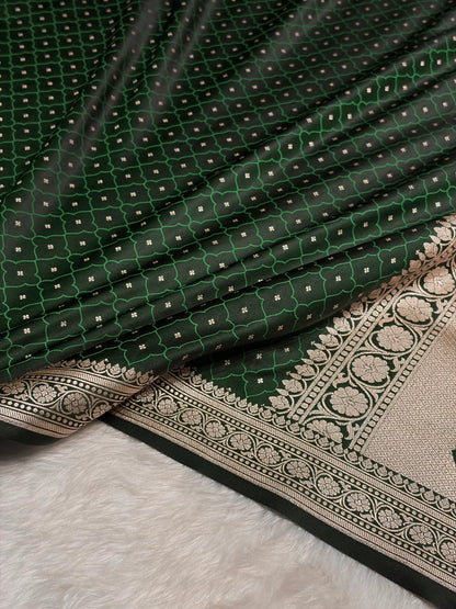 Bottle Green Shades Tanchoi Motif Mashru Silk Saree MST-13