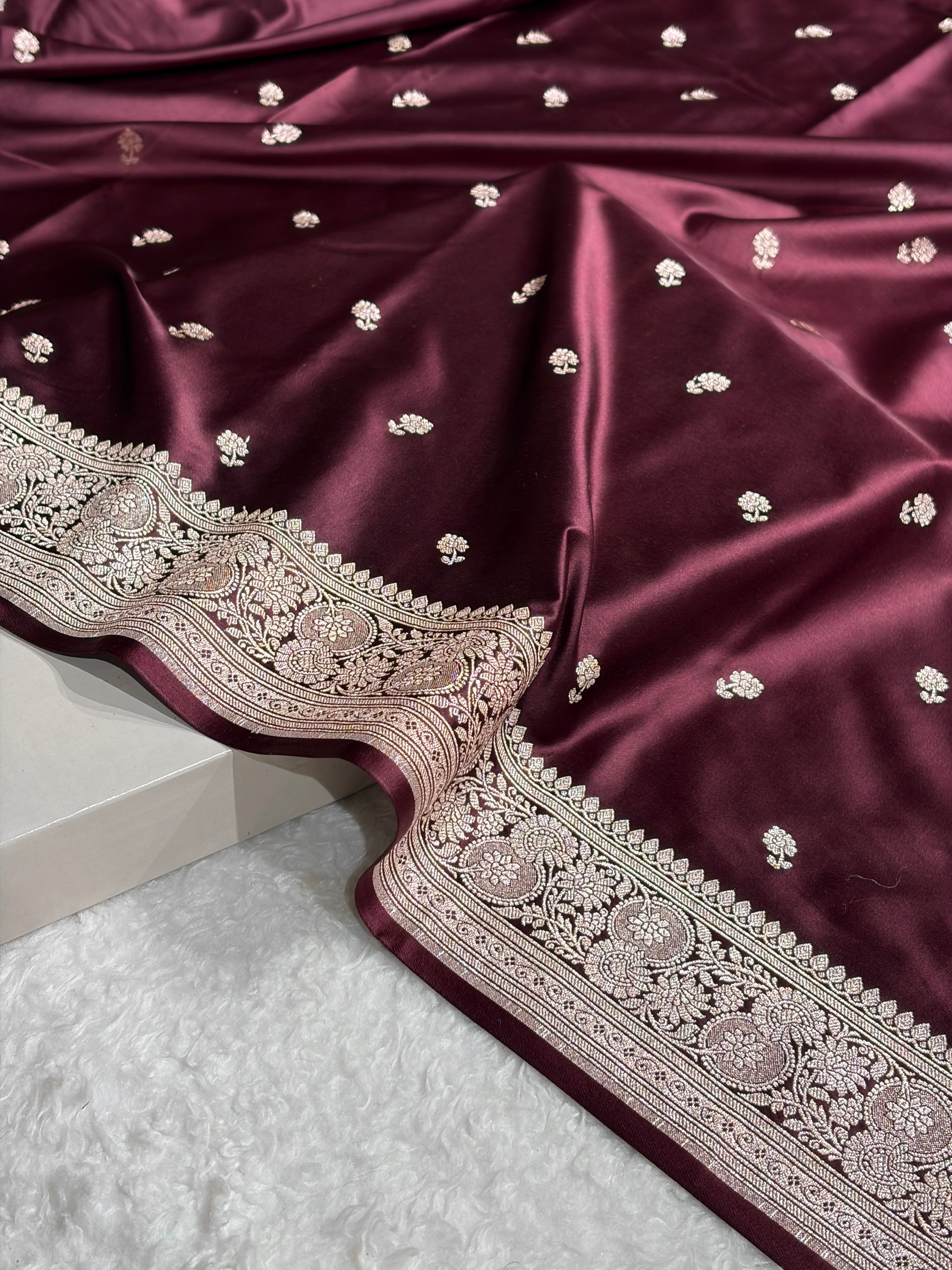 Banarasi Dark Garnet Shades Booti Mashru Silk Saree MS73