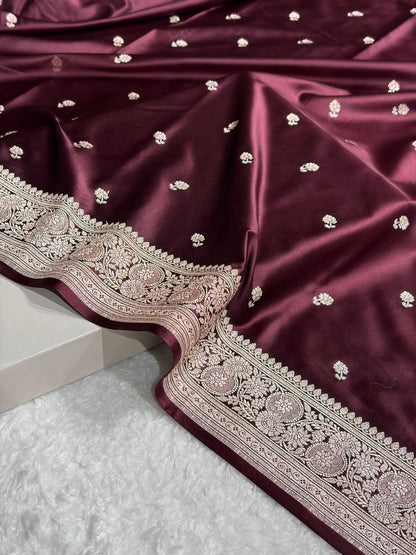 Banarasi Dark Garnet Shades Booti Mashru Silk Saree MS73