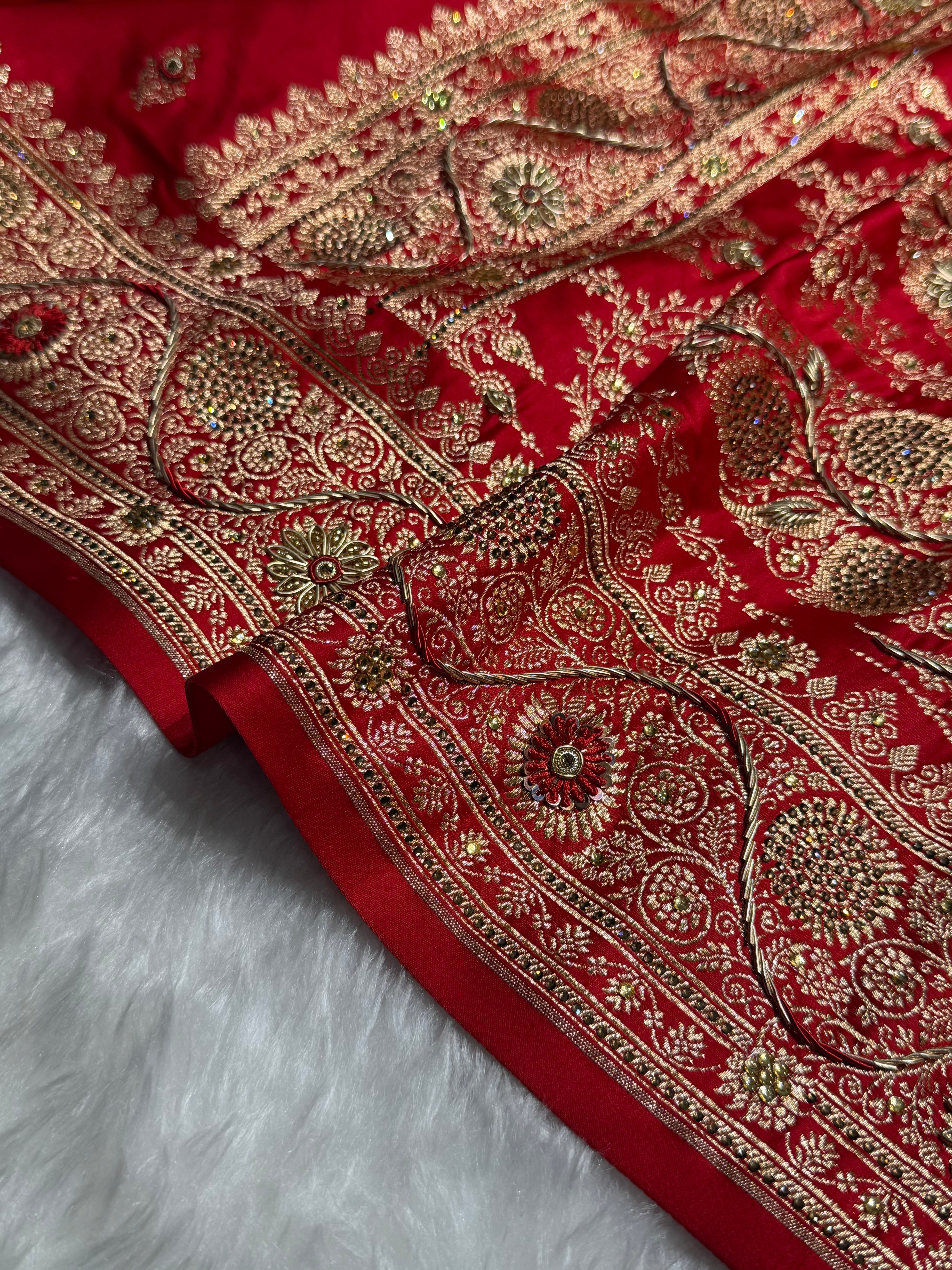 Banarasi Bridal Red Work Pattern Satin Katan Silk Saree BSK82