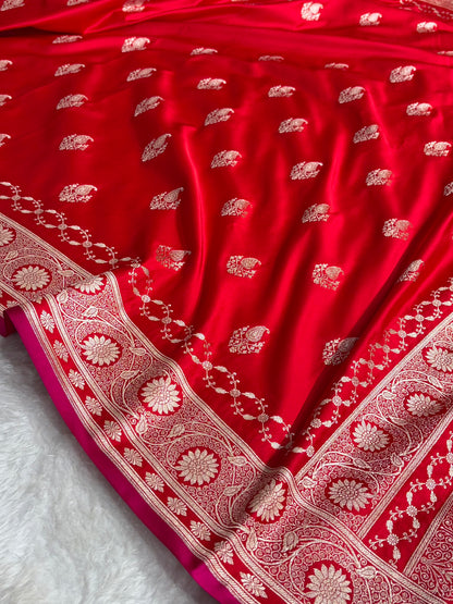 Red Shades Banarasi Boota Pattern Floral Mashru Silk Saree MSM-114