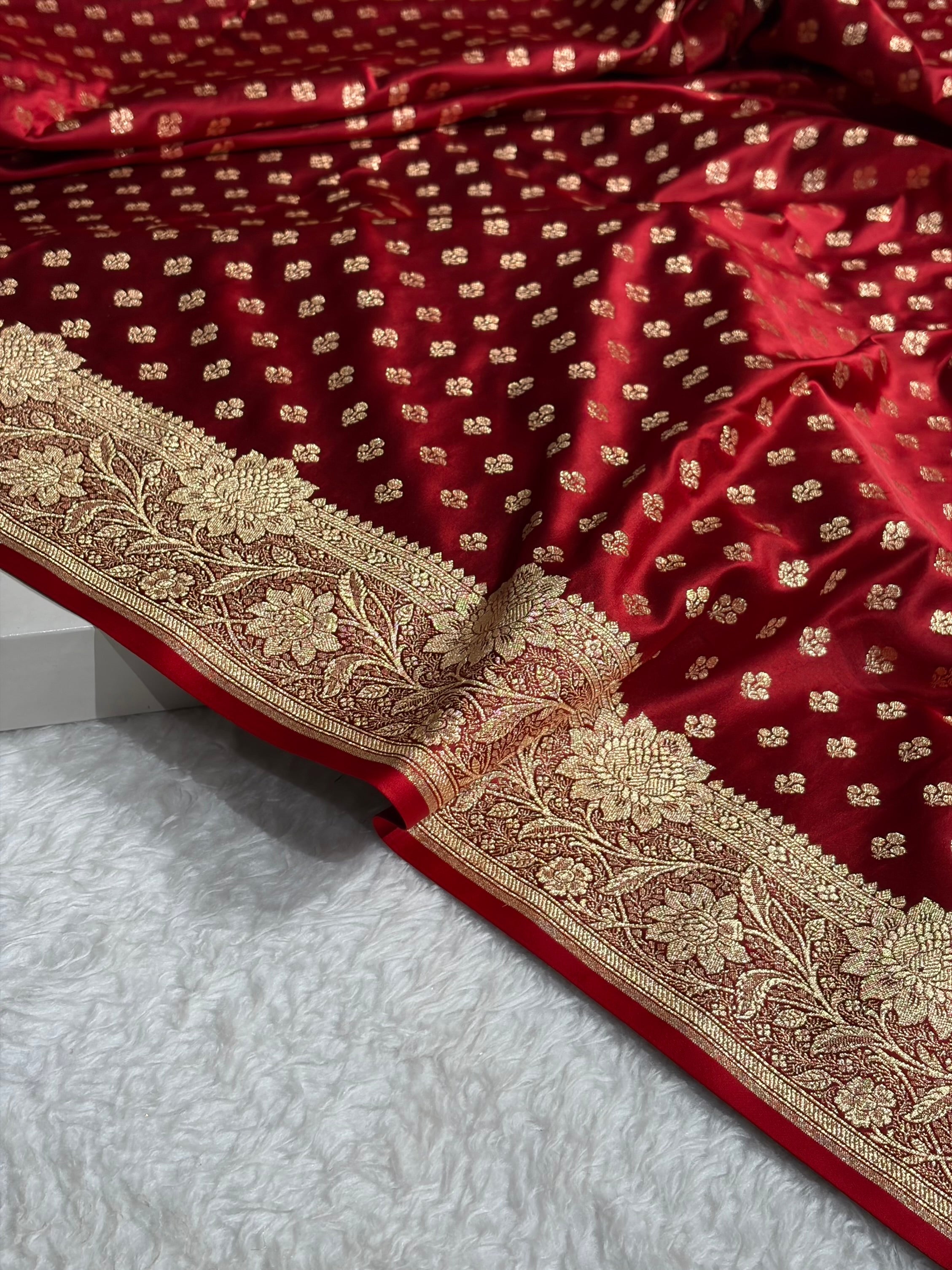 Maroon Shades Booti Satin Katan Silk saree