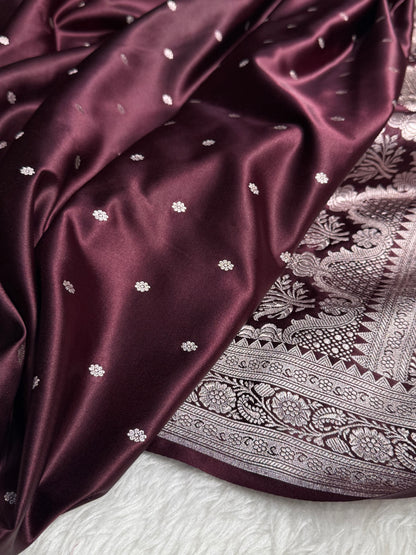 Beautiful Dark Coffee Booti Mashru Silk Saree