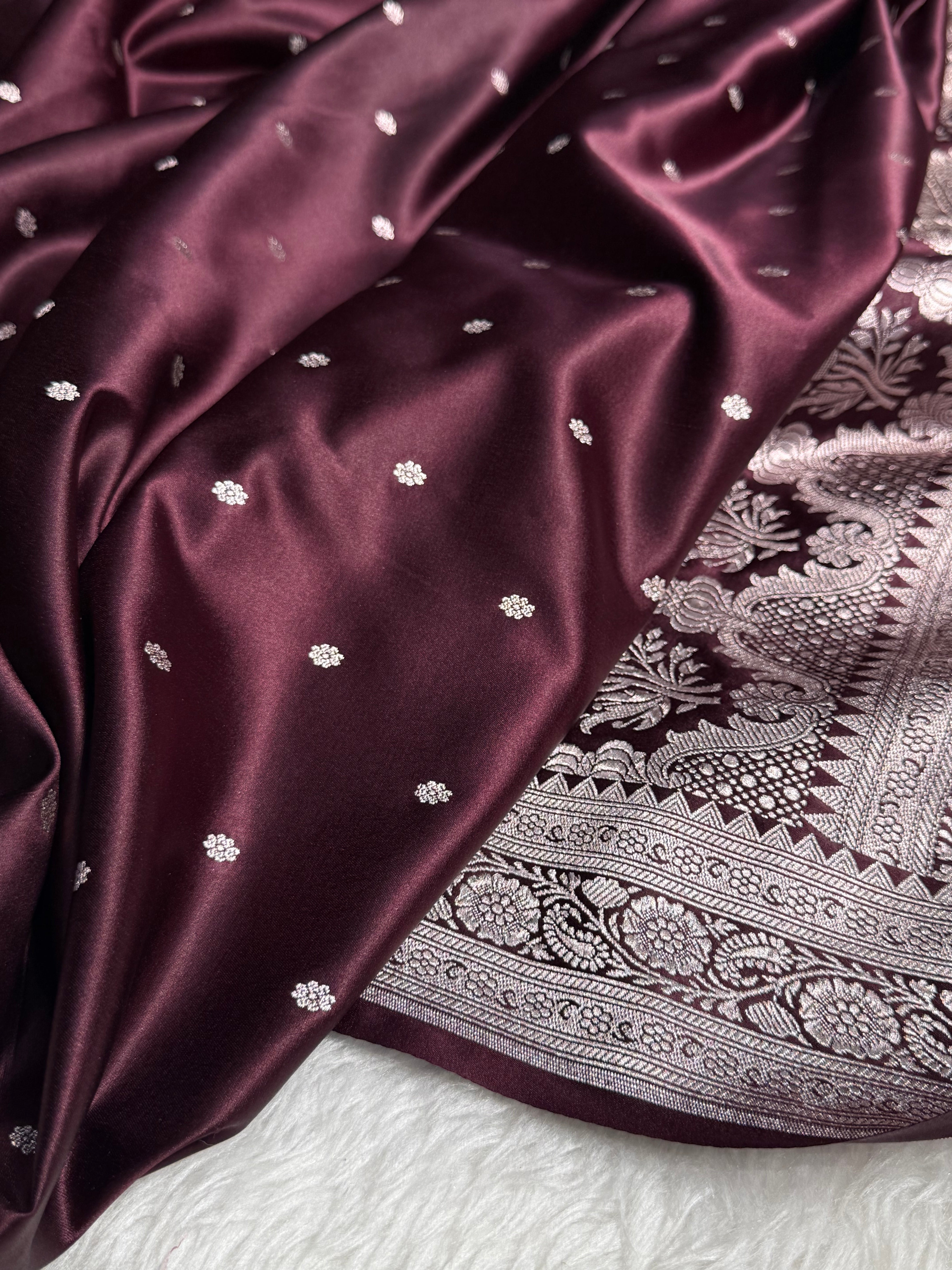 Beautiful Dark Coffee Booti Mashru Silk Saree