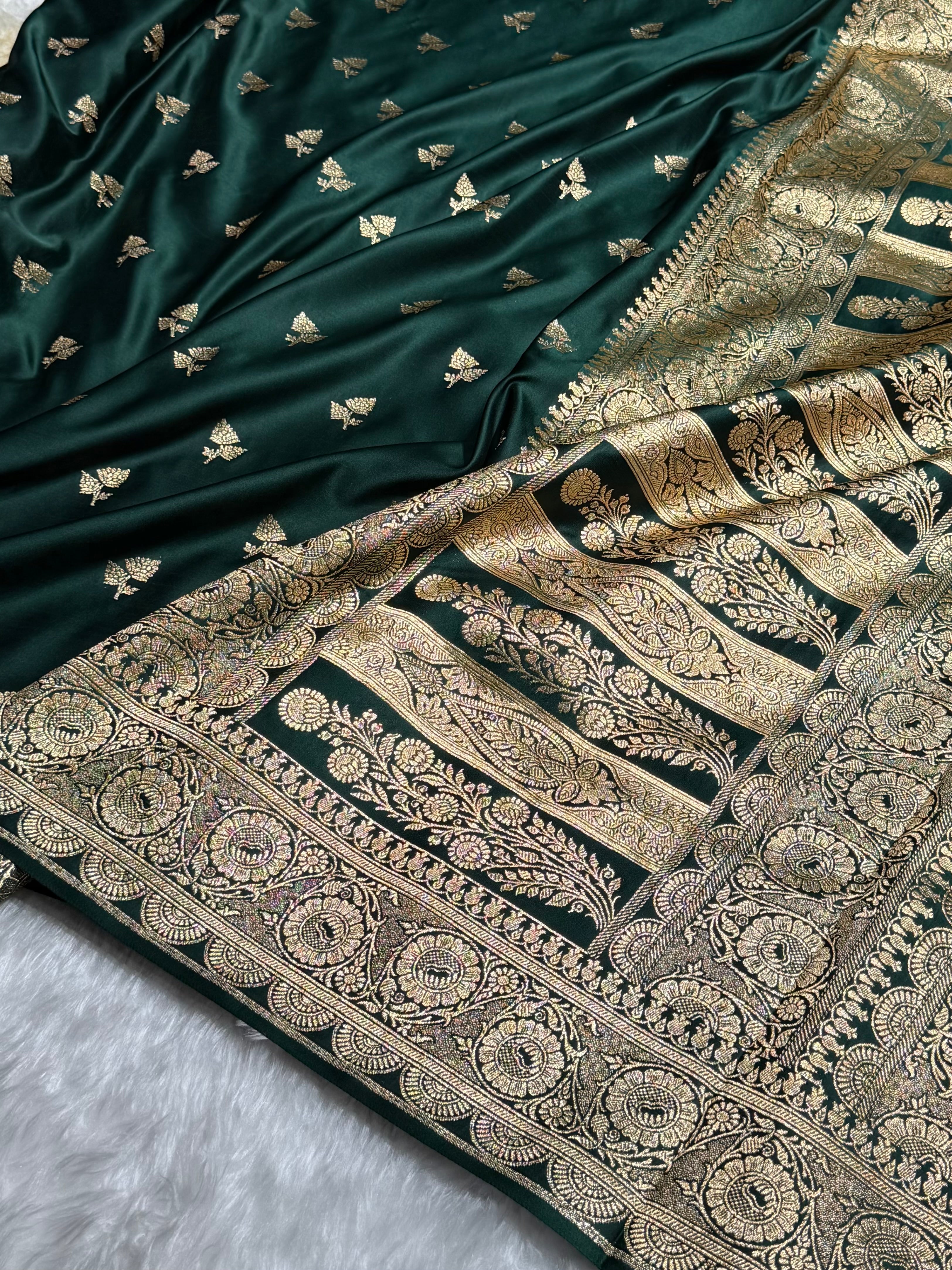 Banarasi Satin Katan Saree With Boota in Black Shades SK97