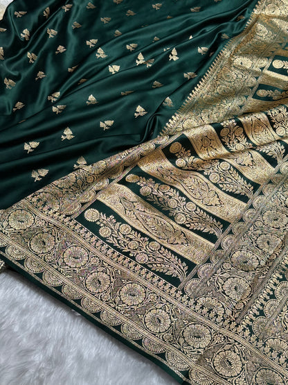 Banarasi Satin Katan Saree With Boota in Black Shades SK97