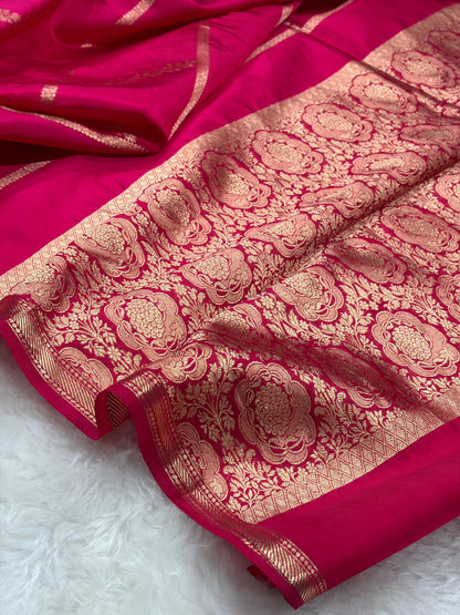 Banarasi Red Shades Handwoven Pure Paper Silk  RM-68